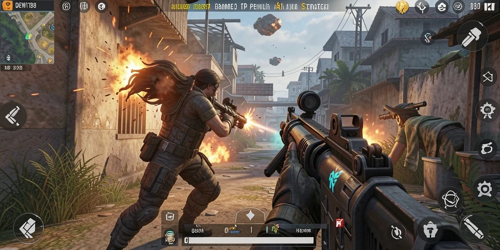 Gameplay mendebarkan DEWI188 dalam aksi penuh tembak-menembak.