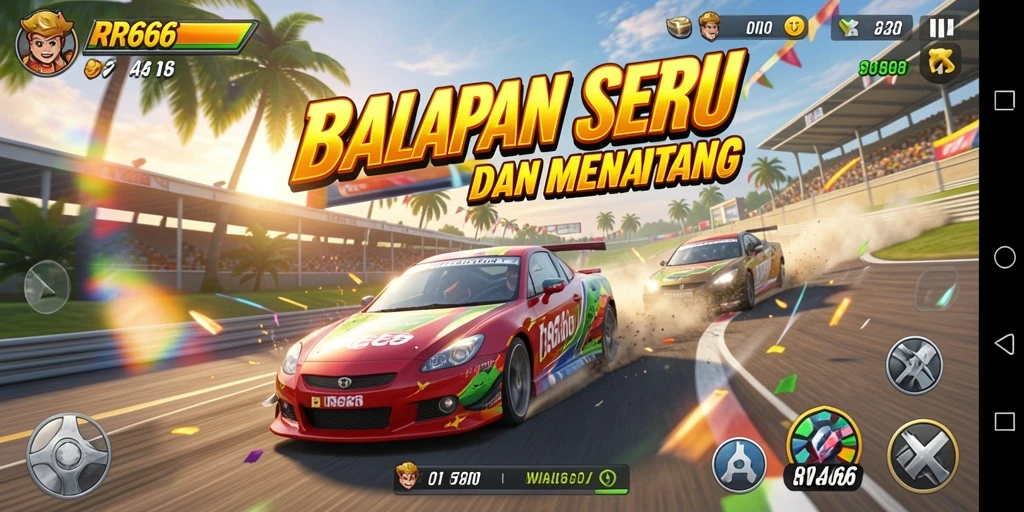Tampilan gameplay balapan yang mendebarkan di RR666.